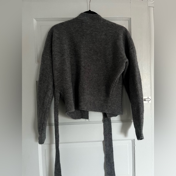 Gray Women's Sweater with Tie Front - Picture 3 of 3